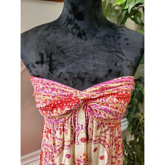 Angle Women's Red Floral 100% Rayon Off The Shoulder Long Maxi Dress Size M - Picture 5 of 12